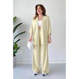 Yakamel Kadın Dökümlü Bürümcük Yazlık Kimono Alt Üst Takım - XL - Bej