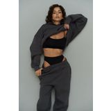 YAKAMEL Kadın Eşofman Takımı Sweatshirt Jogger FÜME Oversize Şardonlu Kapüşonlu