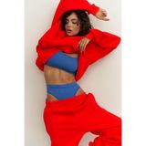 YAKAMEL Kadın Eşofman Takımı Sweatshirt Jogger KIRMIZI Oversize Şardonlu Kapüşonlu