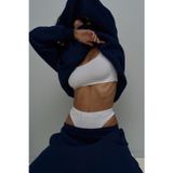 YAKAMEL Kadın Eşofman Takımı Sweatshirt Jogger LACİVERT Oversize Şardonlu Kapüşonlu