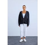 YAKAMEL Kadın Fermuarlı Şardonlu Oversize Kapşonlu Hırka Sweatshirt
