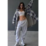 Yakamel Kadın Gri Mlnj Jogger Eşofman Altı Kalın İçi Polarlı Yüksek Bel Paçası Lastikli Gray Sweatpants