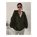 YAKAMEL Kadın Haki Fermuarlı Oversize 3İplik Polar Sweatshirt Hırka