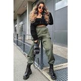 YAKAMEL Kadın Haki Jogger Eşofman Altı Kalın İçi Polarlı Yüksek Bel Paçası Lastikli Sweatpants