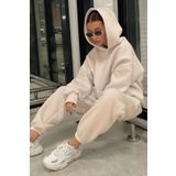 YAKAMEL Kadın Hoodie Kanguru Cep Kapşonlu Sweatshirt Paçası Lastikli Alt Eşofman Takımı