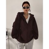 Yakamel Kadın Kahverengi Fermuarlı Oversize 3İplik Polar Sweatshirt Hırka