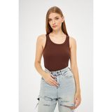 Yakamel Kadın Kahverengi Fitilli Basic Örme Askılı Trend Spor Atlet - XL