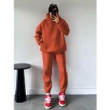 YAKAMEL Kadın Kiremit Oversize Trend Model Kanguru Cep Kapşonlu Sweatshirt Eşofman Takımı