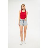 Yakamel Kadın Kırmızı Fitilli Basic Örme Askılı Trend Spor Atlet - 4BY-Kırmızı