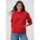 Yakamel Kadın Kırmızı Sweatshirt Kalın Kanguru Cepli Kapüşonlu Baskısız Red Hoodie