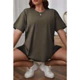 Yakamel Kadın Kısa Kollu Bisiklet Yaka Tişört Salaş Oversize