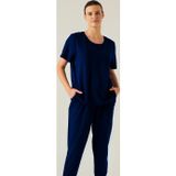 Yakamel Kadın Lacivert Batik Kısa Kol Gecelik Pamuklu Pijama Takımı