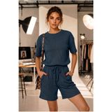 YAKAMEL KADIN SALAŞ YUMUŞAK DOKULU FİTİLLLİ MODERN KESİM KONFOR ODAKLI BASIC T-SHIRT/ŞORT İKİLİ TAKIM