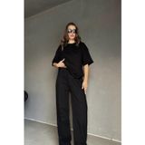 YAKAMEL Kadın SİYAH Düğmesiz Kısa Kol Pamuklu Pijama Takımı