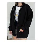 YAKAMEL Kadın SİYAH Fermuarlı Kapşonlu Kanguru Cep Basic Sweatshirt Hırka