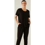 Yakamel Kadın Siyah Kısa Kol Gecelik Pamuklu Pijama Takımı