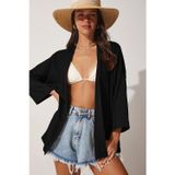 YAKAMEL Kadın SİYAH Yazlık Plaj Bikini Üstü Tekli Kimono Hızlı Kurur