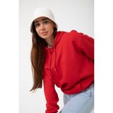Yakamel Kırmızı Baskısız Kanguru Cepli Kapüşonlu 3 Iplikli Şardonlu Oversize Kadın Sweatshirt - 023-Kırmızı
