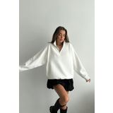 YAKAMEL Unisex 3 İplik Şardonlu Oversize Yarım Fermuarlı Sweatshirt