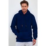 Yakamel Unisex Basic Lacivert Hoodie 3 İplik Oversize Kapüşonlu Kangru Cepli Sweatshirt