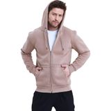 Yakamel Unisex Bej Tam Fermuarlı Hırka Sweatshirt Kapşonlu Kanguru Cepli Kadın Erkek