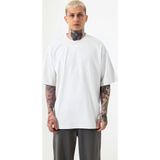 Yakamel Unisex Beyaz %100 Pamuk Oversize Erkek T-Shirt Bisiklet Yaka Kısa Kollu Tişört
