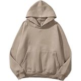 Yakamel Unisex Düz Renkli Oversize Kapşonlu Hoodie Pamuklu Bej Sweatshirt