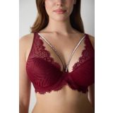 Yakası Çapraz İpli Taşlı Destekli Dantelli Sütyen Bordo 75C