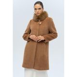 Yakası Çıkabilir Kürklü Özel Çıt Çıt Detaylı Premium Peluş Kaban Taba 3121-TK - 42