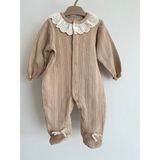 Yakası Fırfırlı Önden Çıt Çıtlı Bebek Tulumu - Açık Kahve - 62 cm