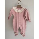 Yakası Fırfırlı Önden Çıt Çıtlı Bebek Tulumu - Pembe - 56 cm