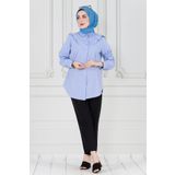 Yakası Kat Detaylı poplin Tunik-Bebe mavi