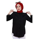 Yakası Kat Detaylı poplin Tunik-Siyah