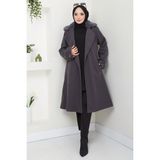Yakası Kürk Detaylı Kaşe Kaban Antrasit HM2583 - 38