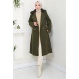 Yakası Kürk Detaylı Kaşe Kaban Haki HM2583 - 42