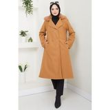 Yakası Kürk Detaylı Kaşe Kaban Taba HM2583 - 40
