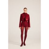 Yakası Saten Detaylı Camila Crop Blazer Ceket Bordo - XS