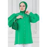 Yakası Taş Çakım Tunik-Benetton Yeşili