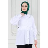 Yakası Taş Çakım Tunik-Beyaz