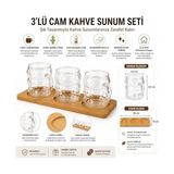Yake Store 3’lü Cam Kahve Bardağı Seti Bambu Standlı, Modern Tasarım Kulplu Şeffaf Cam Bardak, Türk Kahvesi Espresso Sunumluk Ikramlık Seti, Dekoratif Servis Tepsili Kahve Sunum Seti - Option-1 - Ahşap