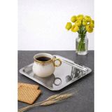 Yake Store 6 Adet Lüx Kare Paslanmaz Çelik Sunum Tepsini 21X21CM Kahve Servis Sunum Tepsisi & Tabağı (Gümüş) - Kestane Akaju - Option-1