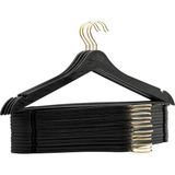 Yake Store Arch 24 Adet Siyah Ahşap Görünümlü Plastik Askı Kıyafet Elbise Gömlek Askısı Gold Kancalı