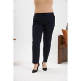 YAKE STORE Bel Lastikli Paça Mini Yırtmaçlı Büyük Beden Lacivert Kumaş Pantolon