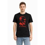 YAKE STORE Erkek Atatürk Baskılı Tişört Kısa Kollu Bisiklet Yaka T-Shirt - Siyah - Siyah