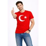 YAKE STORE Erkek T-Shirt Kısa Kol Bisiklet Yaka Ay Yıldız Bayrak Baskılı Tişört - Kırmızı - Kırmızı