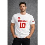 YAKE STORE Erkek TÜRKİYE Ay Yıldız Baskılı 10 Numara Forma Tişört Taraftar T-Shirt - Beyaz - Beyaz