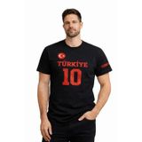 YAKE STORE Erkek TÜRKİYE Ay Yıldız Baskılı 10 Numara Forma Tişört Taraftar T-Shirt - Siyah - Siyah