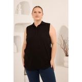 YAKE STORE Gömlek Yaka Kolsuz Büyük Beden Viskon Bluz Siyah