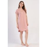 YAKE STORE KADIN LYC VISCON XXL V YAKA DANTELLI BIBILALI KISA KOL ETEGI OVAL TUNIK - LIGHT PINK