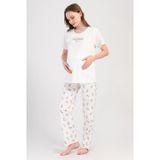 YAKE STORE KADIN P.SUPREM CIFT PATLI KISA KOL ETEGI OVAL HAMILE PIJAMA TAKIM - WHITE